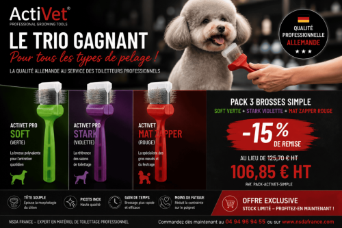 PACK 3 BROSSES ACTIVET PRO – L'ÉQUIPEMENT COMPLET DU TOILETTEUR